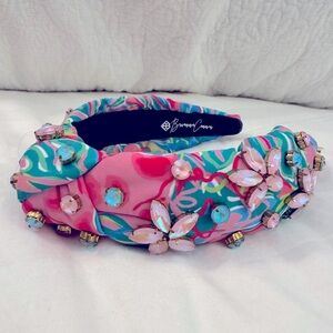 Brianna Cannon, adult size headband, aqua and pink rhinestones
